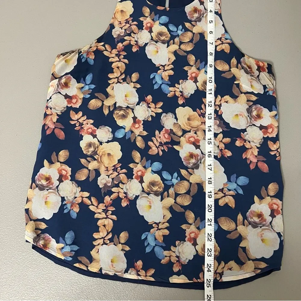 J. Crew Floral Silk Sleeveless Top Size 6 Navy Floral Delicate Career Feminine